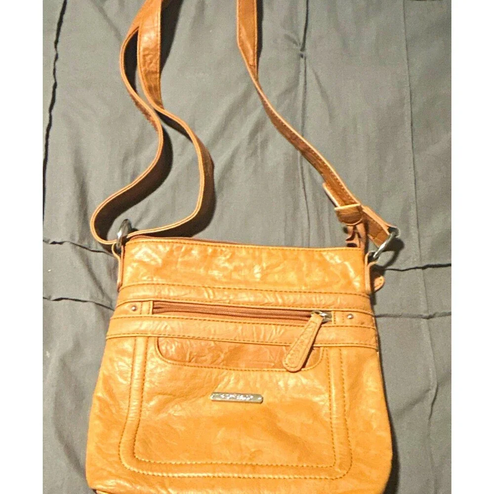 Stone & Co Brown Crossbody Purse, Zip Top, Adjustable Strap, Lined Inner Pockets